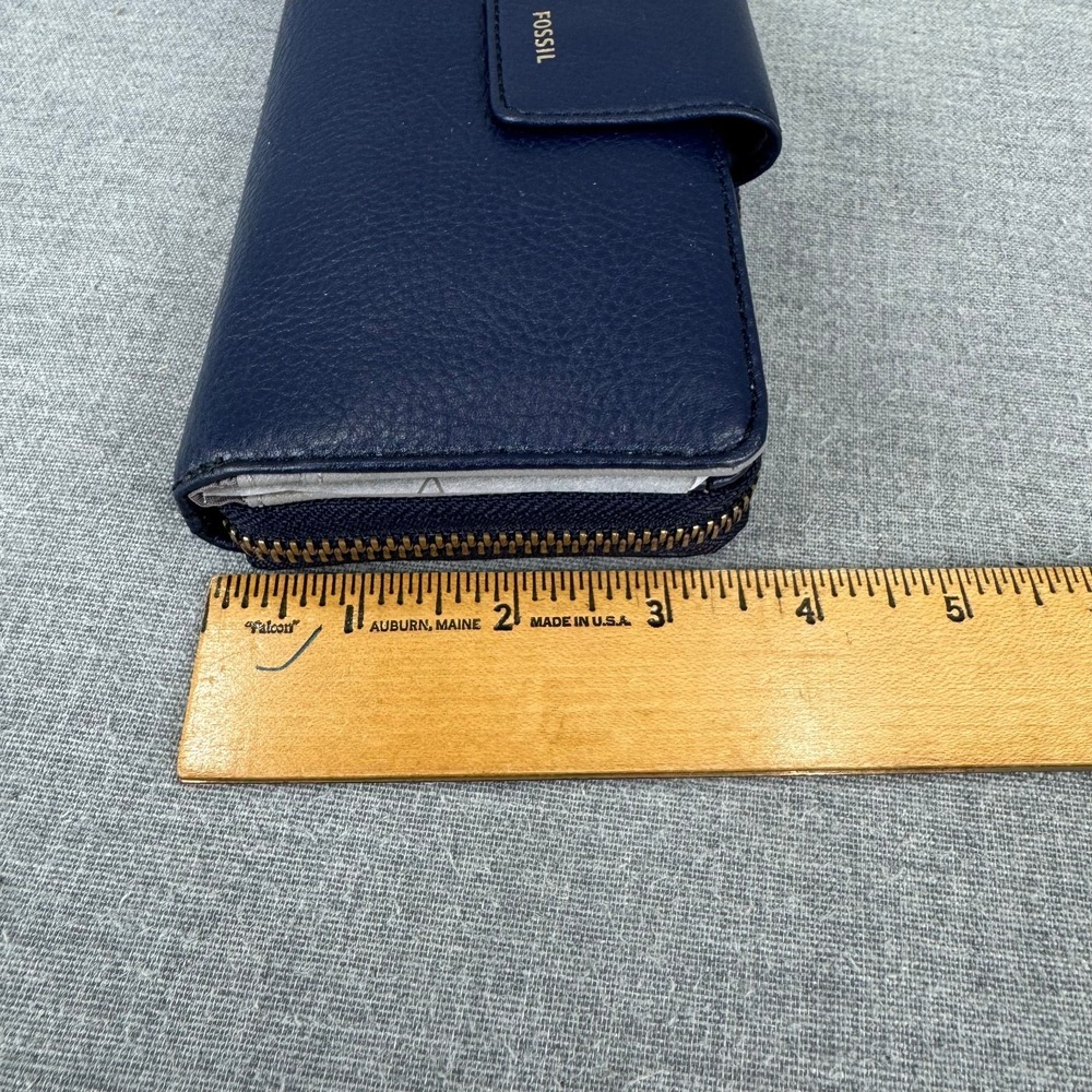 Fossil Madison Zip Clutch Women Navy Blue Leather Wristlet Wallet - Picture 11 of 11